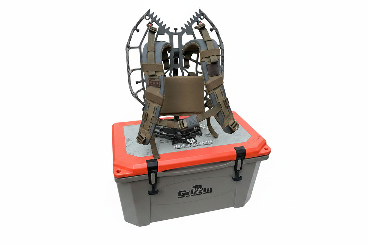Treestand and Grizzly Cooler on White Background